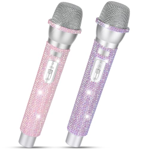 Rose Gold Rhinestone Microphone Prop, Sparkly Bling Fake Microphone for Performers