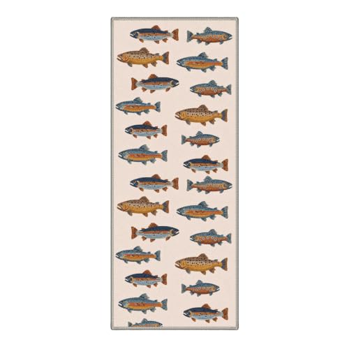 Fishing Runner Rug 2x5ft - Washable Colorful Trout Pattern Floor Mat