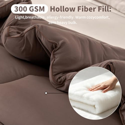 Twin Ultra-Soft Jersey Knit Comforter - Lightweight Down Alternative, Brown