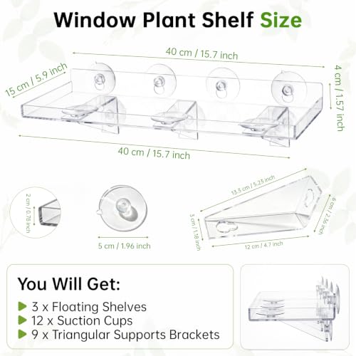 3 Pack Acrylic Window Plant Shelves with Suction Cups - Heavy Duty Indoor Garden Racks