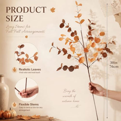 30-Inch Fall Eucalyptus Artificial Stem - Orange, Amber, Brown