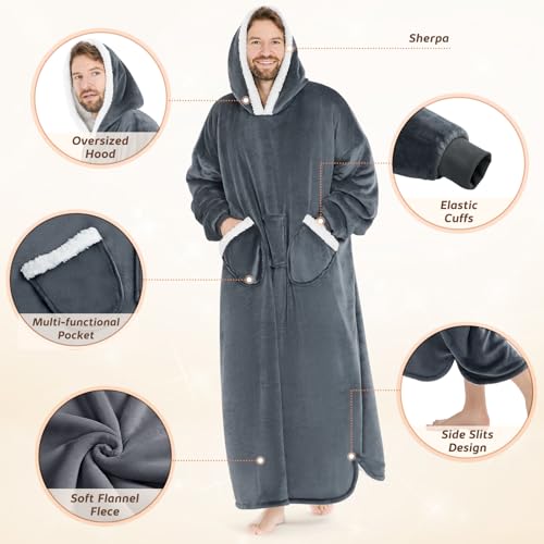 Oversized Wearable Blanket Hoodie for Women Men Christmas Gift Grey Extend 61 Inch