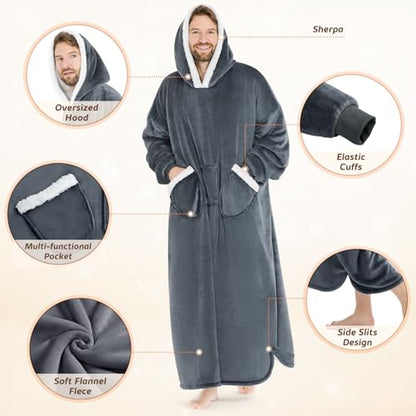 Oversized Wearable Blanket Hoodie for Women Men Christmas Gift Grey Extend 61 Inch
