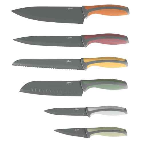 Oster Ronnan 12 Piece Knife Set, 6 Assorted Color Knives w/Nonstick Blades and 6 Sheaths - Cuchillos Para Cocina