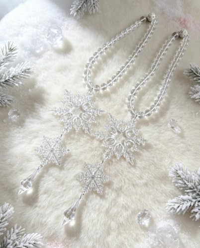 Snowflake Crystal Beaded Curtain Tiebacks - Magnetic Winter Decor Set of 2