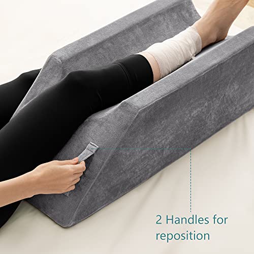 UBBCARE Leg Elevation Pillow for Leg/Knee Surgery Recovery, Memory Foam Leg Pillow with Velvet Washable Cover, Grey