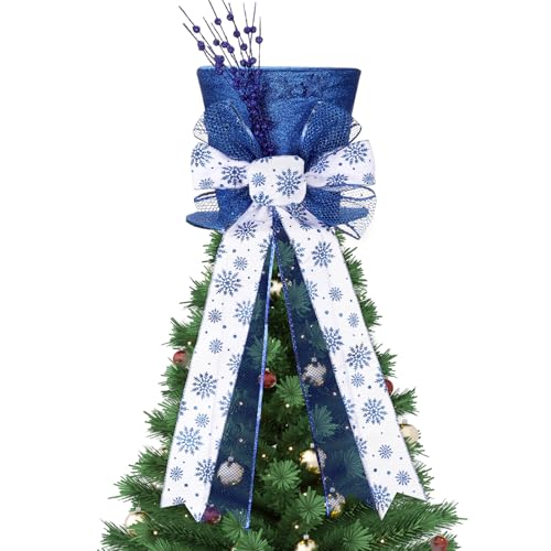 Poen Christmas Tree Topper Top Hat Sequins with Bow Ribbon - Royal Blue