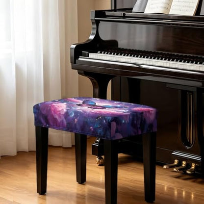 Piano Bench Cover Purple Butterfly XS 19.68 x 15.74 x 3.54 Inches Soft Brushed Fabric Non-Slip Dust Protector