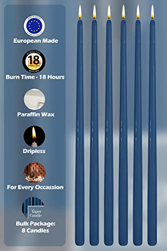 20 Inch Unscented Dripless Taper Candles - Midnight Blue, 8 Pack