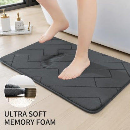 YIHOUSE 3-Piece Bathroom Rug Set Dark Grey Geometric Memory Foam Bath Mats
