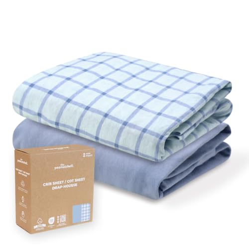 Organic Cotton Baby Crib Sheets 2-Pack - Blue Windowpane & Solid Blue