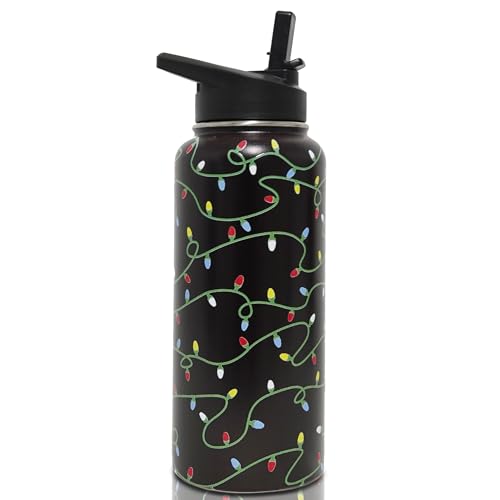 Insulated Christmas Water Bottle 32 oz - Black, Green, Yellow Variations