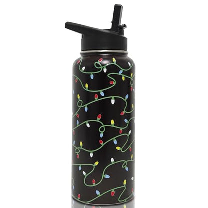 Insulated Christmas Water Bottle 32 oz - Black, Green, Yellow Variations