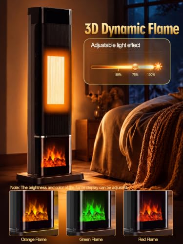 1500W Electric Space Heater for Large Rooms with 3D Flame, Oscillation, Thermostat & Timer