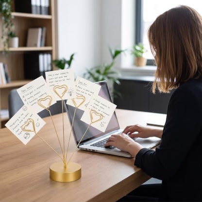 Gold Gift Card Tree Holder with Clips for Photos and Notes - Elegant Desk Organizer