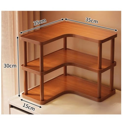 Three Tier Bamboo Corner Desk Organizer - L Shaped Wall Mount Storage Rack