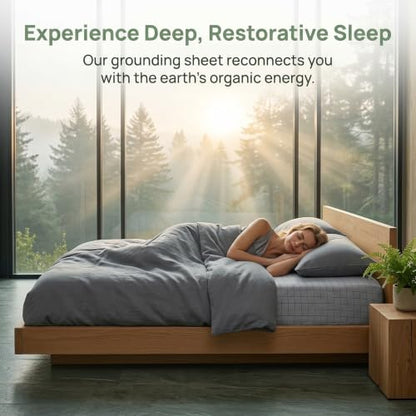 Queen Size Grounding Sheets with Silver Fiber, Deep Pocket, Grounding Cord & Test Pen - Gray