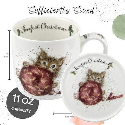 Purrfect Christmas Mug & Coaster Set with Hand-Painted Kitten Design