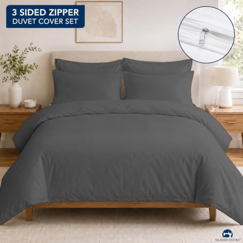 Full Grey Microfiber 3-Sided Zipper Duvet Cover Set - 5 Pieces