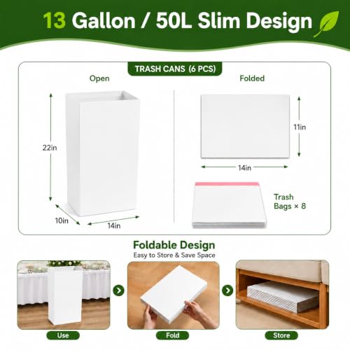 6 Pack 13 Gallon Disposable Pop Up Trash Cans for Parties and Events