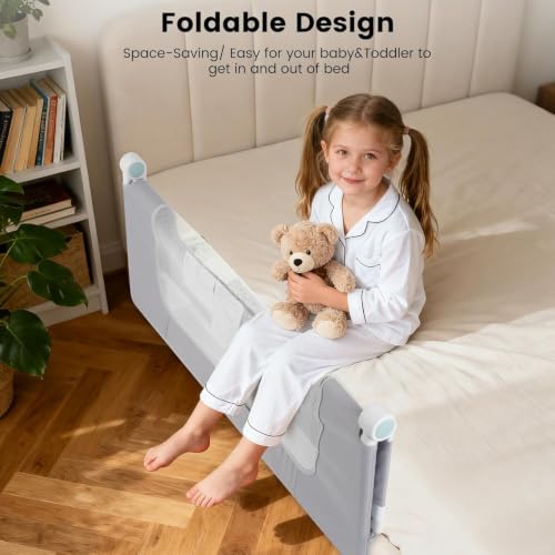 Toddler Bed Rail Guard - 59 Inch Swing Down Bed Safety Barrier - Rectangular