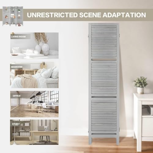 Room Divider with Shelves, 6 Panel Folding Privacy Screen – White, with 3 Shelves (Variation: White,6 Panel)