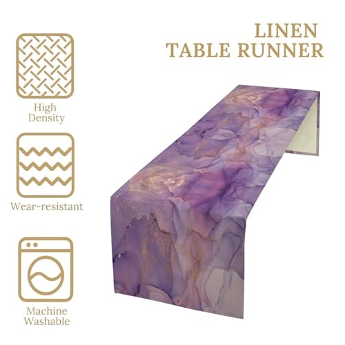 Purple Marble Table Runner W13X L60 - Abstract Gold Cloud Texture Decor