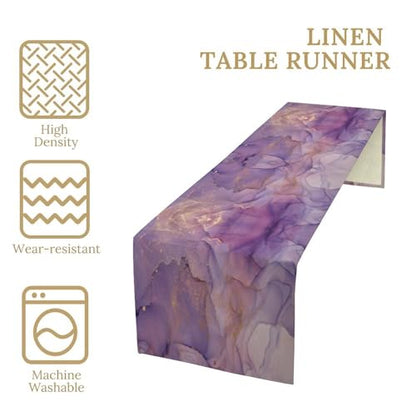 Purple Marble Table Runner W13X L60 - Abstract Gold Cloud Texture Decor