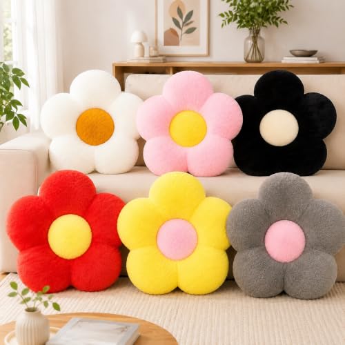 Plush Daisy Flower Throw Pillow - Red, 13.8x13.8 Inches - Floor Seat Cushion