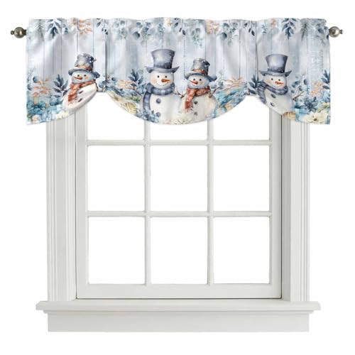 Blue Snowman Christmas Tie Up Valance Curtains for Windows, 54x18 Inches, Pack of 1
