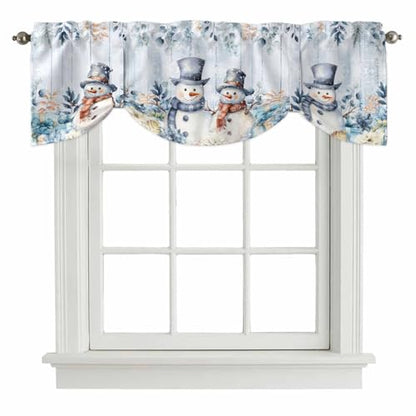 Blue Snowman Christmas Tie Up Valance Curtains for Windows, 54x18 Inches, Pack of 1
