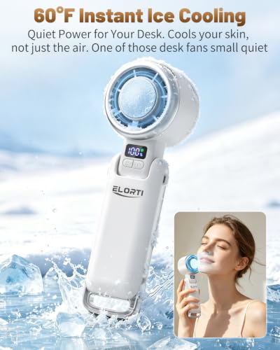 Portable Handheld Fan with Turbo & Ice Cooling - White, Foldable & Multi-Use