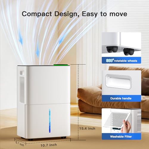 White 1000 Sq. Ft Smart Compressor Dehumidifier with Drain Hose