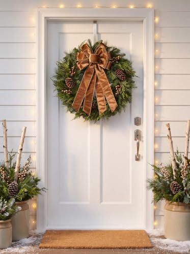Large Brown Velvet Christmas Tree Topper Bow for Wreath & Door - Fall & Holiday Decor