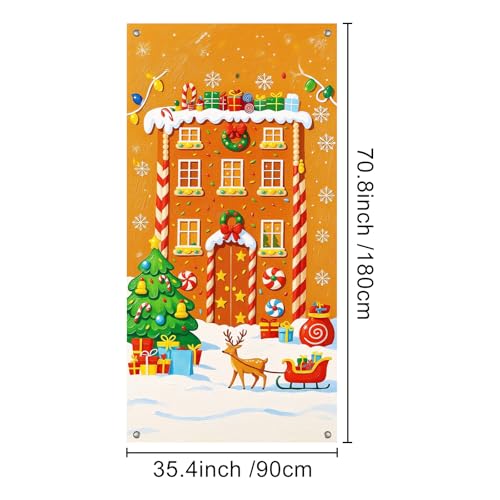 IVN Christmas Reindeer House Door Cover Banner - Classic Gingerbread Design 71 x 35 Inch