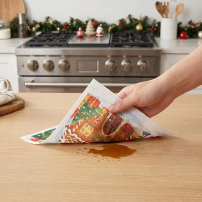 Christmas Printed Kitchen Cleaning Cloth Roll - Thick Absorbent Hand-Tear Lazy Cloth