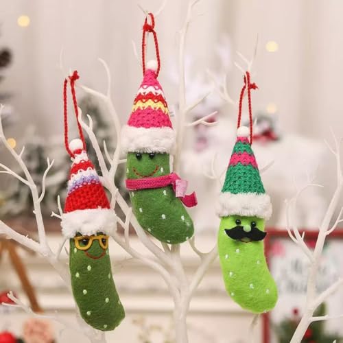 Christmas Plush Cucumber Tree Ornaments Set - 3 Cute Hanging Decorations