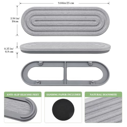 Water Absorbing Stone Sink Tray 12x4 Inches - Gray Quick Drying Organizer