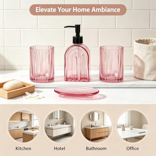 Pink Glass Bathroom Accessories Set with Toothbrush Holder - 14oz
