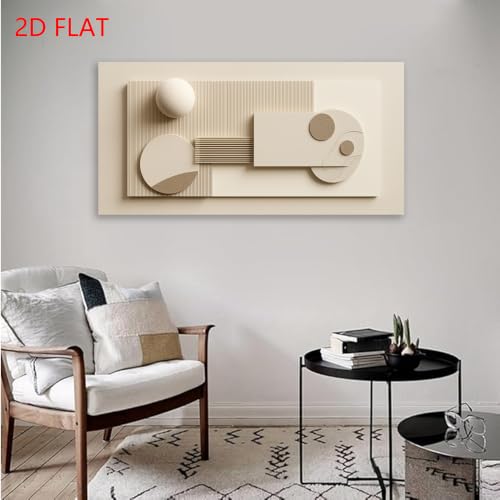 Modern Beige Geometric Canvas Wall Art - Framed Abstract Landscape