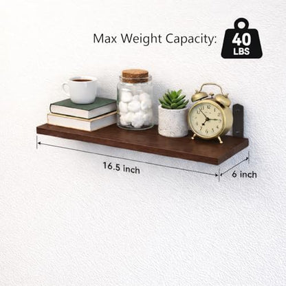 Set of 6 Wooden Floating Wall Shelves - Rustic Farmhouse Wall Storage