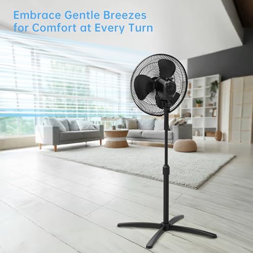 Emerson 16-Inch Oscillating Pedestal Fan with 3-Speed Control & Adjustable Height - Black FAO1605-B