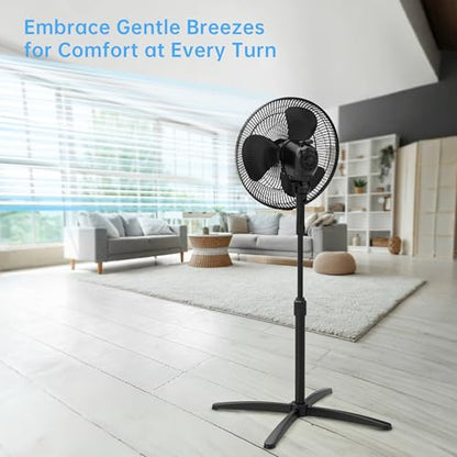Emerson 16-Inch Oscillating Pedestal Fan with 3-Speed Control & Adjustable Height - Black FAO1605-B