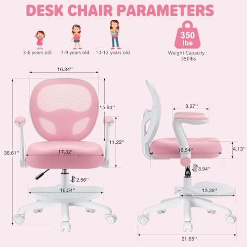 Kids Desk Chair Ergonomic Study Chair with Flip Armrest - Pink