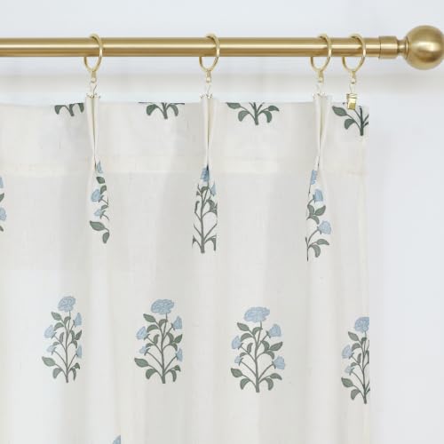 Blue Green Floral Cafe Curtains Set of 2, 24W x 24L Linen Farmhouse Tier