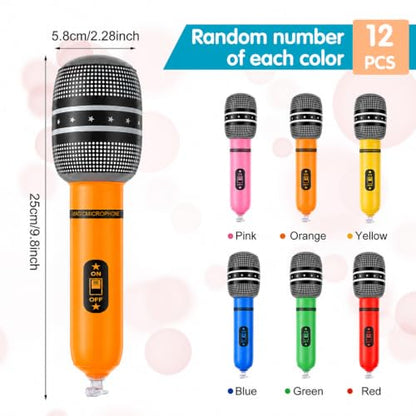 12 Pack Inflatable Microphones for Parties, 10 Inch Fake Karaoke Prop