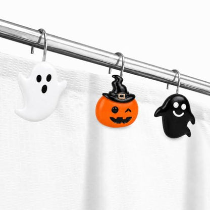 Halloween Ghost Pumpkin Shower Curtain Hooks Set - Spooky Bathroom Decor, Rustproof Metal Hangers, 12 Pieces