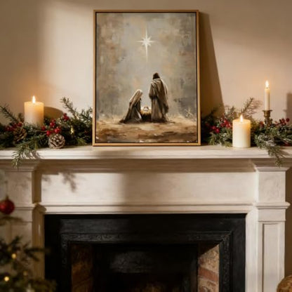The Birth of Jesus Framed Nativity Scene Canvas Wall Art - 16 x 12 inches