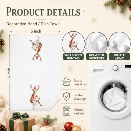 Christmas Reindeer Hand Towels for Bathroom 16x24 - Holiday Decor