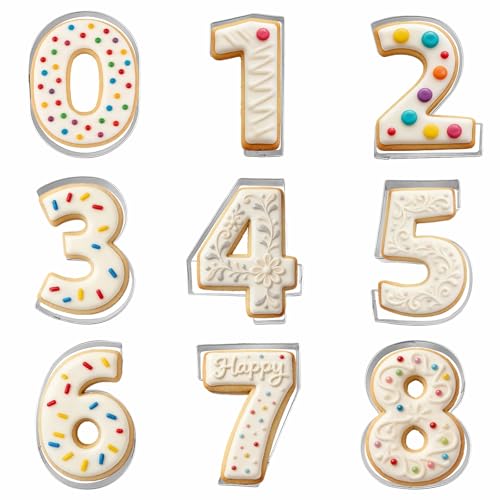 Comais Number Cookie Cutters Set - 2-Inch Round Corners Stainless Steel 9Pcs, Reversible 6 & 9